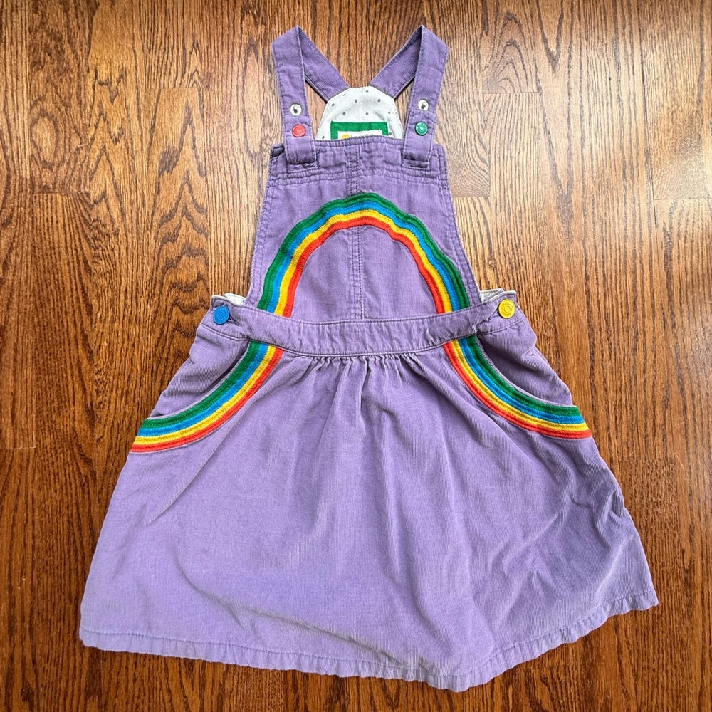 Mini Boden Corduroy Pinafore Dress in Aster Purple Rainbow 6-7 Years
